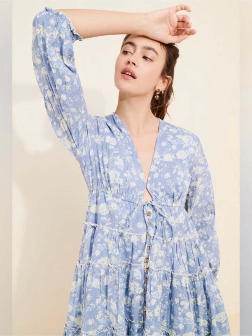 Free People Pappiet Midi Dress in Bluebell Combo Size Large - Picture 7 of 9